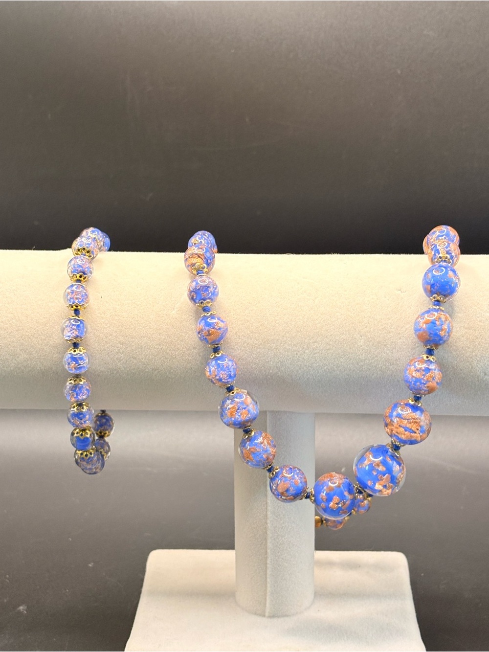 Venice Glass Secrets Murano Blue Copper Aventurine Necklace Bracelet Set